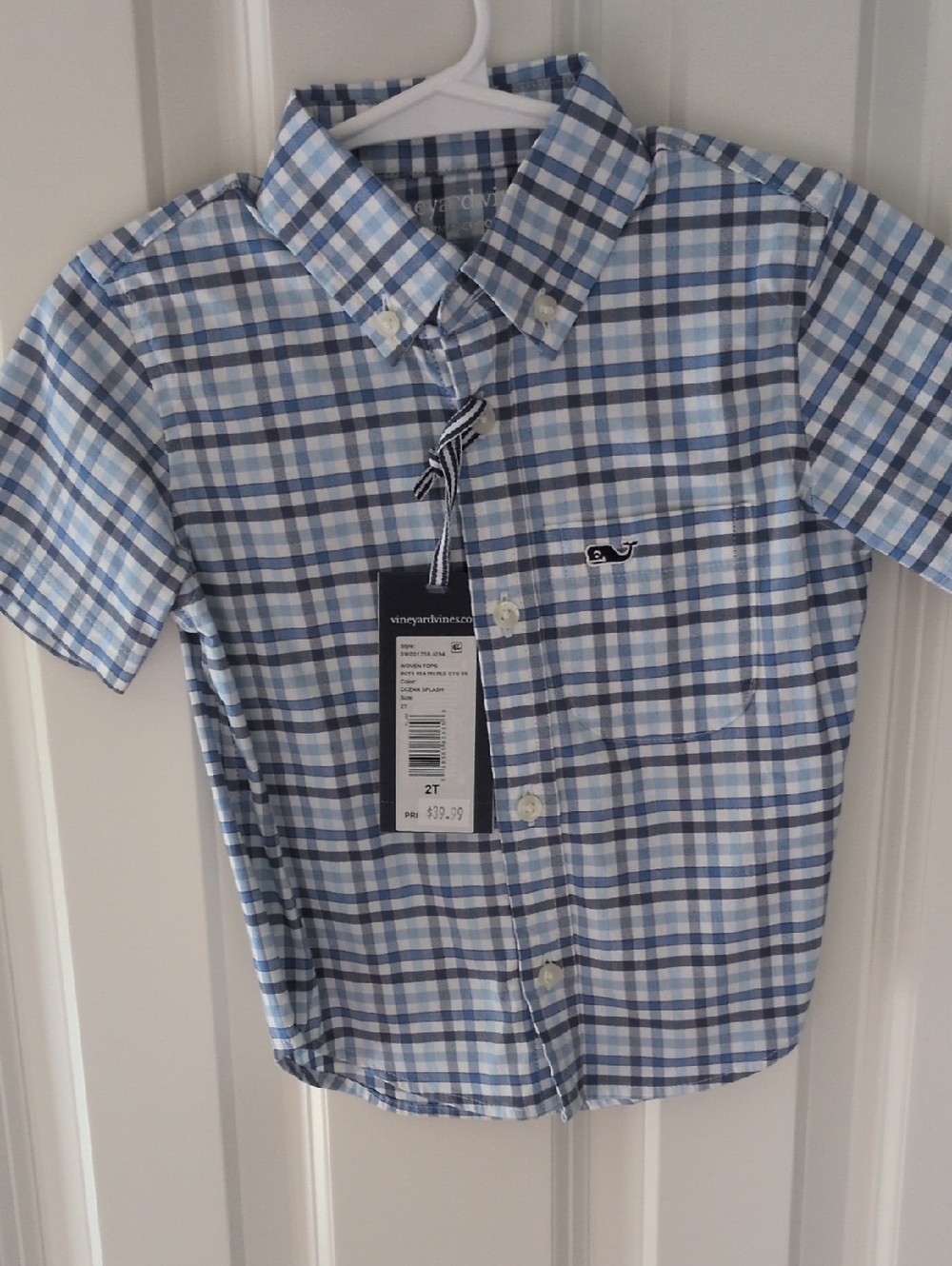 Vineyard Vines Light Blue, Navy & White Plaid Button-Down Shirt